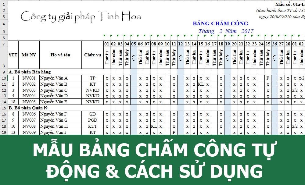 Bảng chấm công tự động - giảm bớt thời gian và công sức cho kế toán 1 Bảng chấm công tự động - giảm bớt thời gian và công sức cho kế toán 1