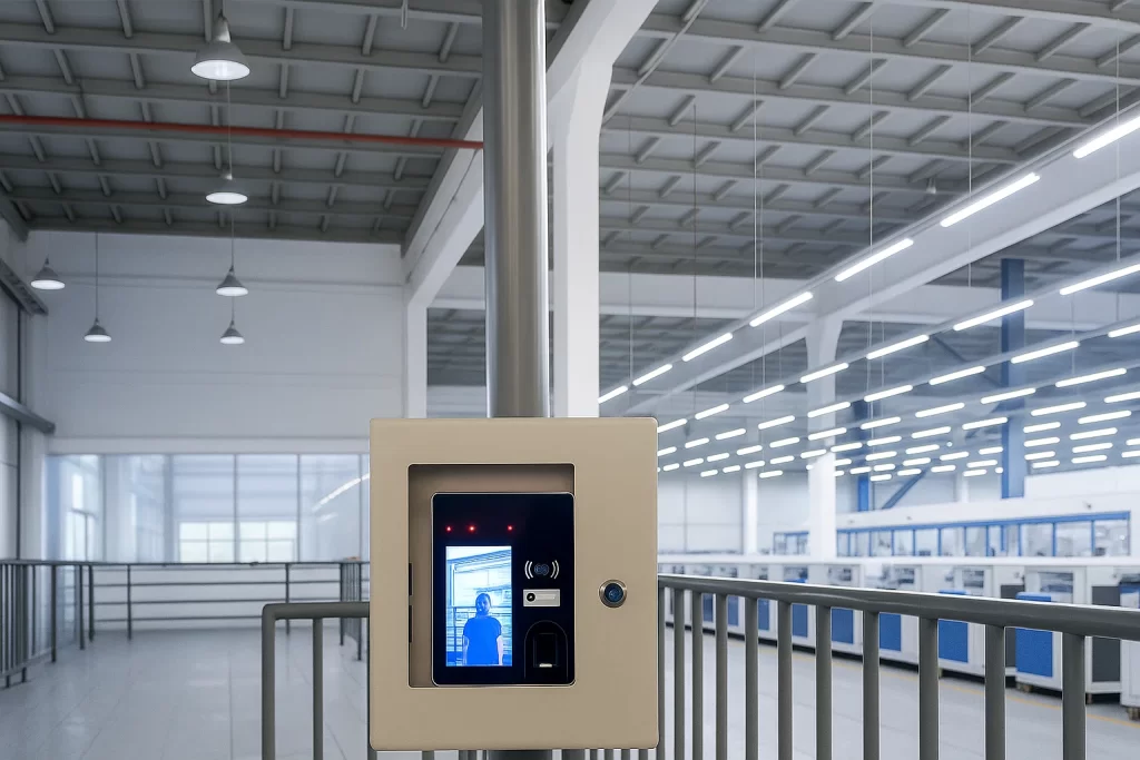 Những câu hỏi thường gặp khi chuyển đổi hệ thống máy chấm công vân tay sang máy chấm công khuôn mặt 2026 1 máy chấm công khuôn mặt bên trong nhà xưởng